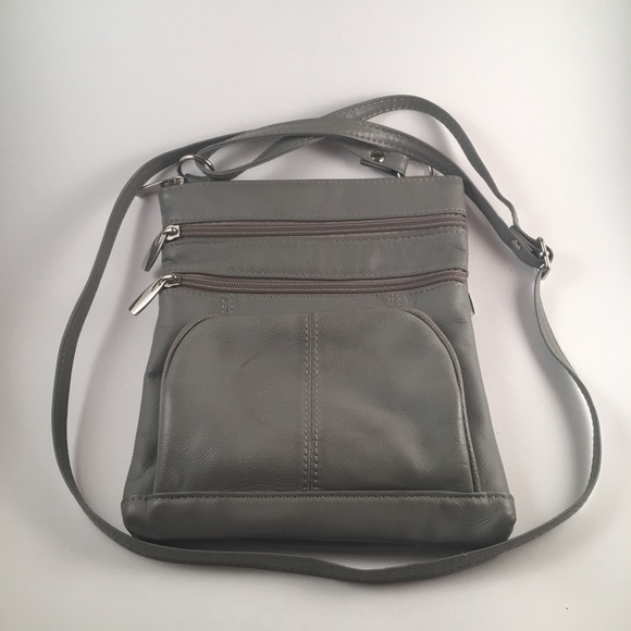 Handbags - Grey Leather 5 Pocket Crossbody Bag